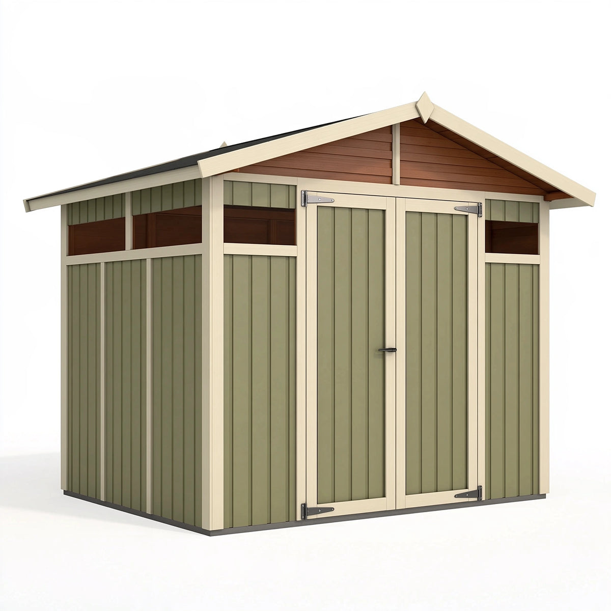 Abri de jardin 213 x 191 x 204 cm en résine vert olive et beige - double porte rangement extérieur