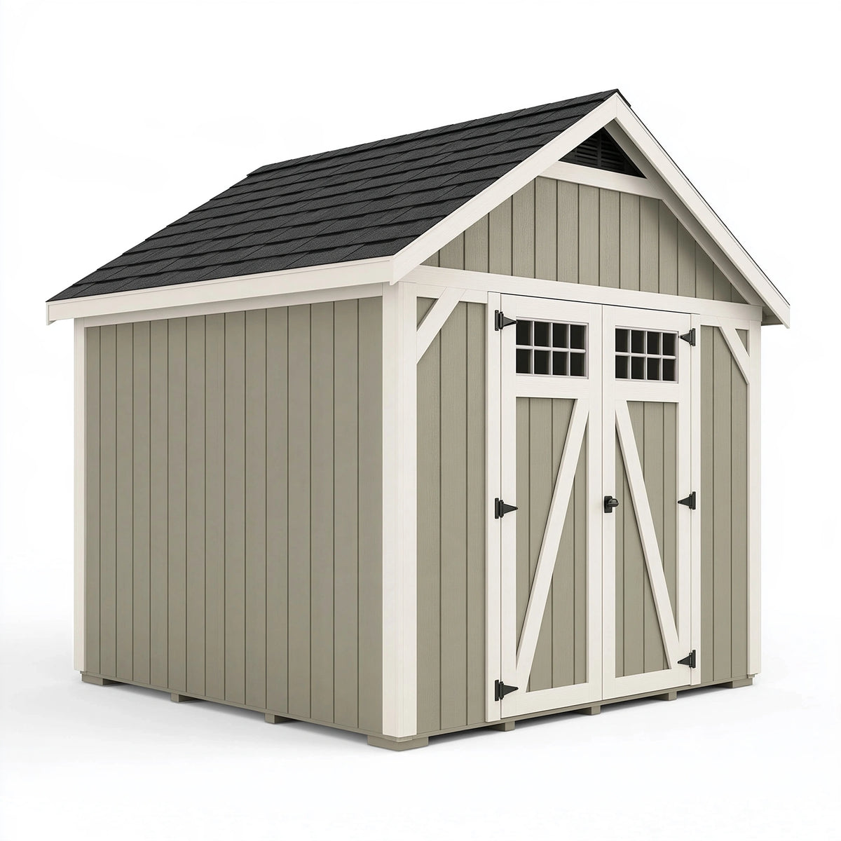 Abri de jardin 244 x 183 x 244 cm en bois gris avec portes doubles style chalet