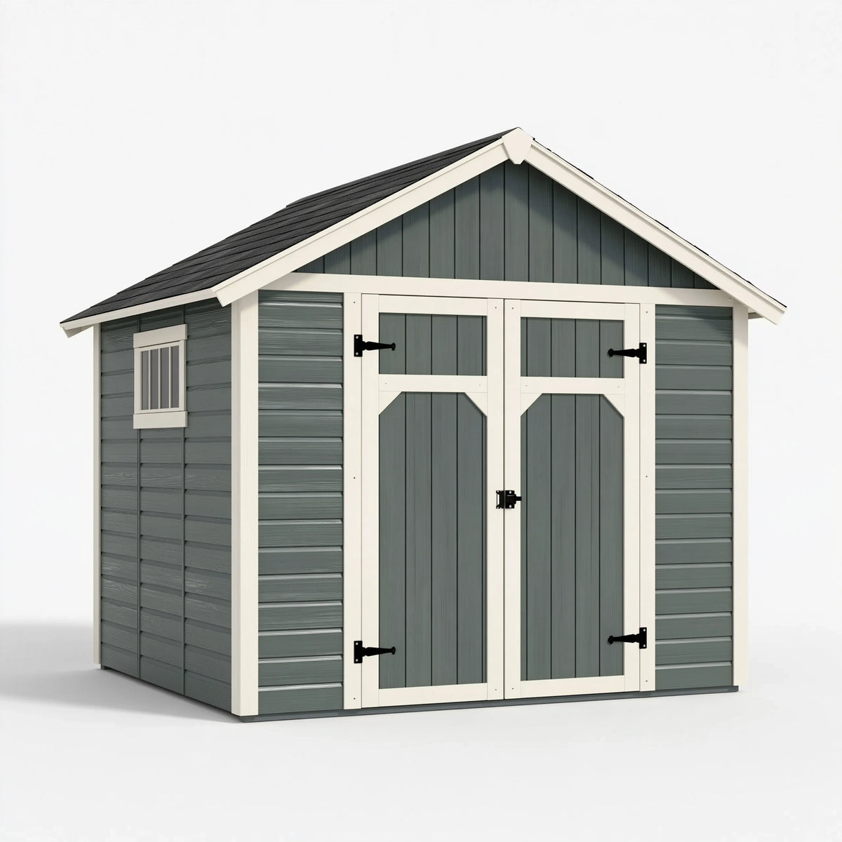 Abri de jardin 244 x 183 x 228 cm en résine gris anthracite avec double porte