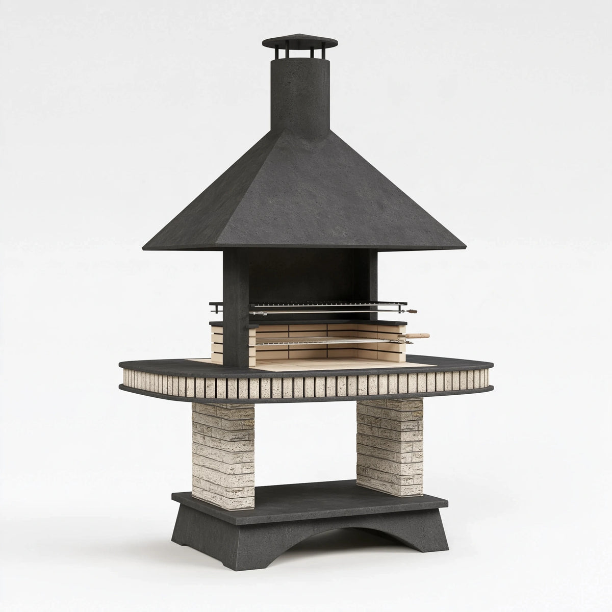 Barbecue de jardin 120 x 80 x 210 cm en béton gris anthracite à foyer ouvert
