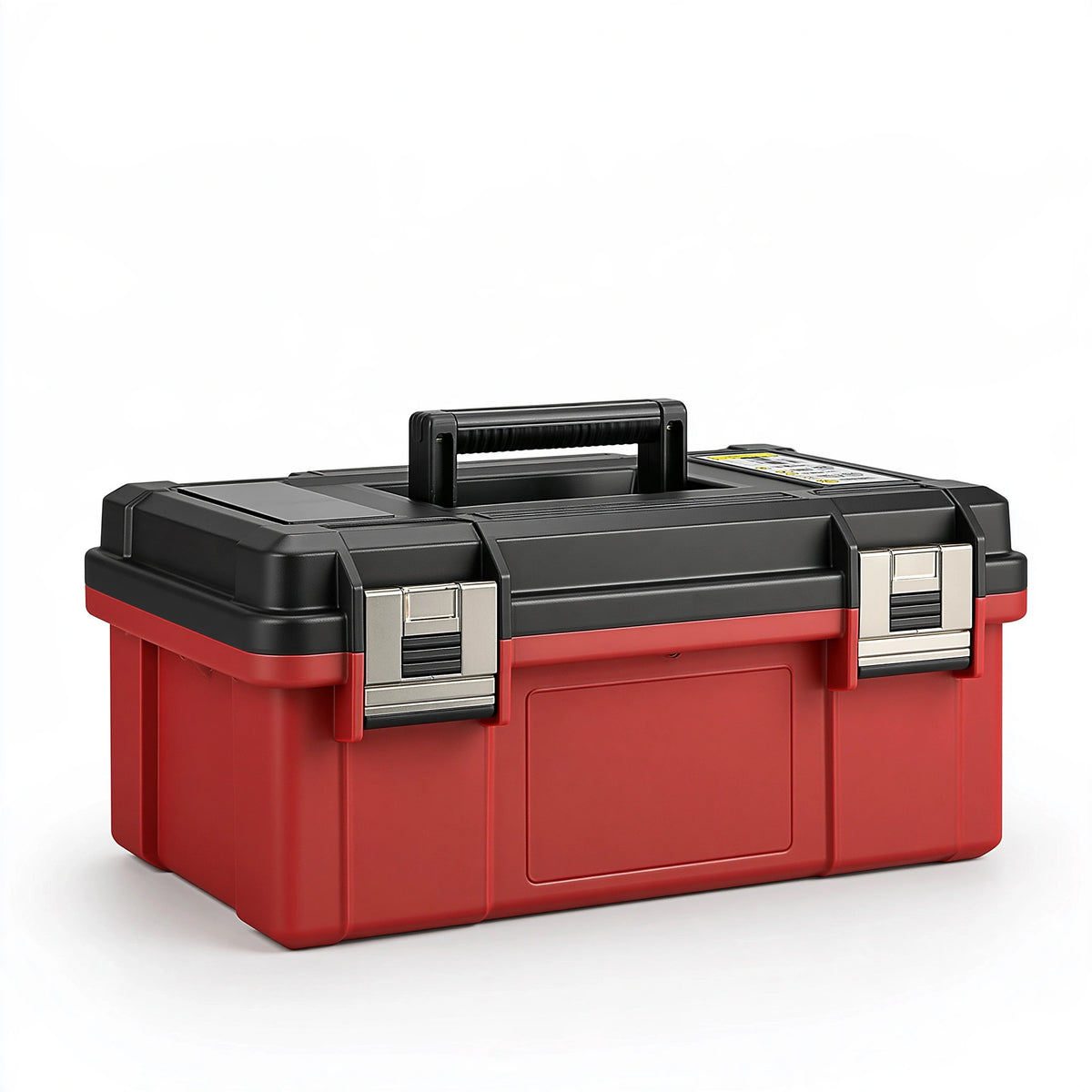Boîte à outils 45 x 25 x 25 cm en plastique rouge et noir avec poignée et fermetures