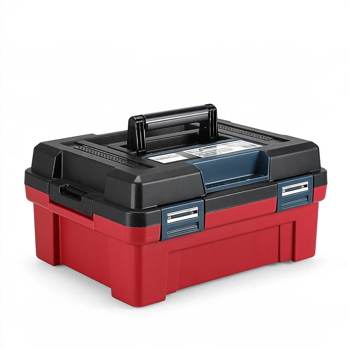 Boîte à outils 50 x 30 x 25 cm en plastique rouge noir avec poignée et compartiments de rangement