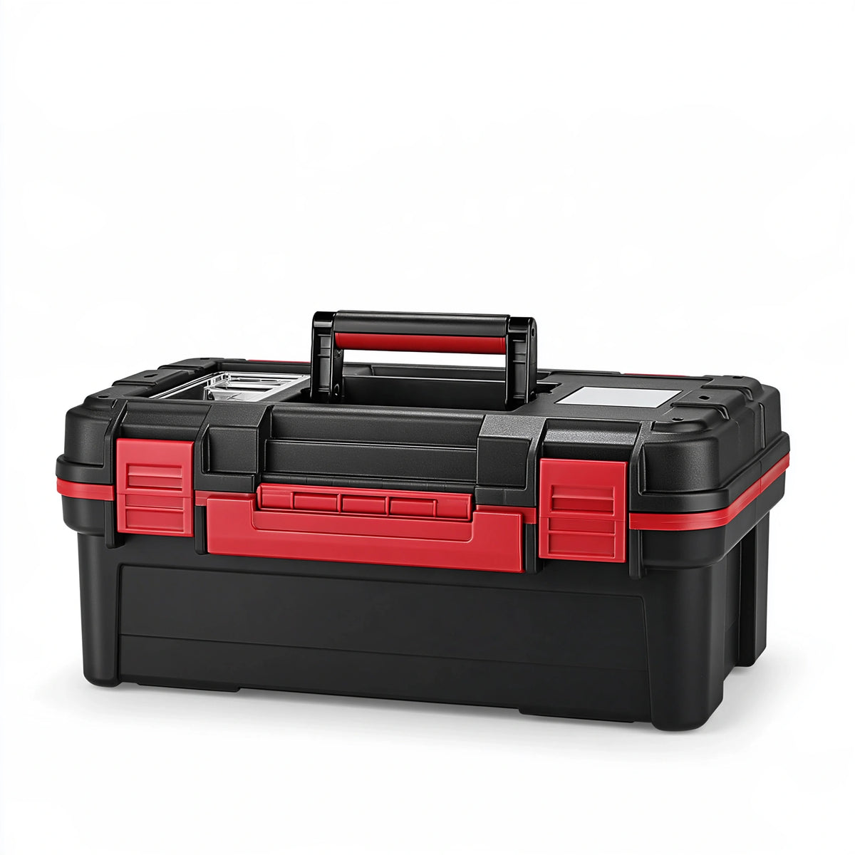 Boîte à outils 50 x 25 x 24 cm en plastique noir et rouge avec poignée de transport