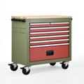 Servante d'atelier 90 x 50 x 100 cm en acier vert rouge avec plateau en bois à roulettes