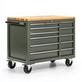 Établi mobile 120 x 60 x 90 cm en acier vert avec plateau en bois et tiroirs pour atelier