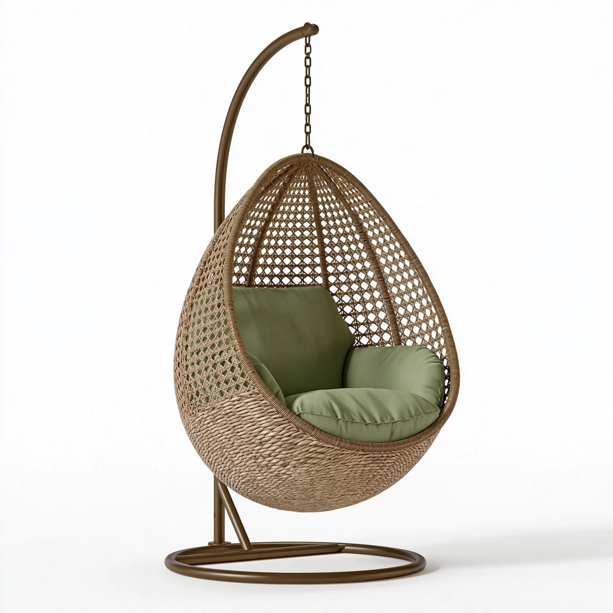Fauteuil suspendu 110 x 100 x 195 cm en fibres tressées marron avec support métallique pour détente