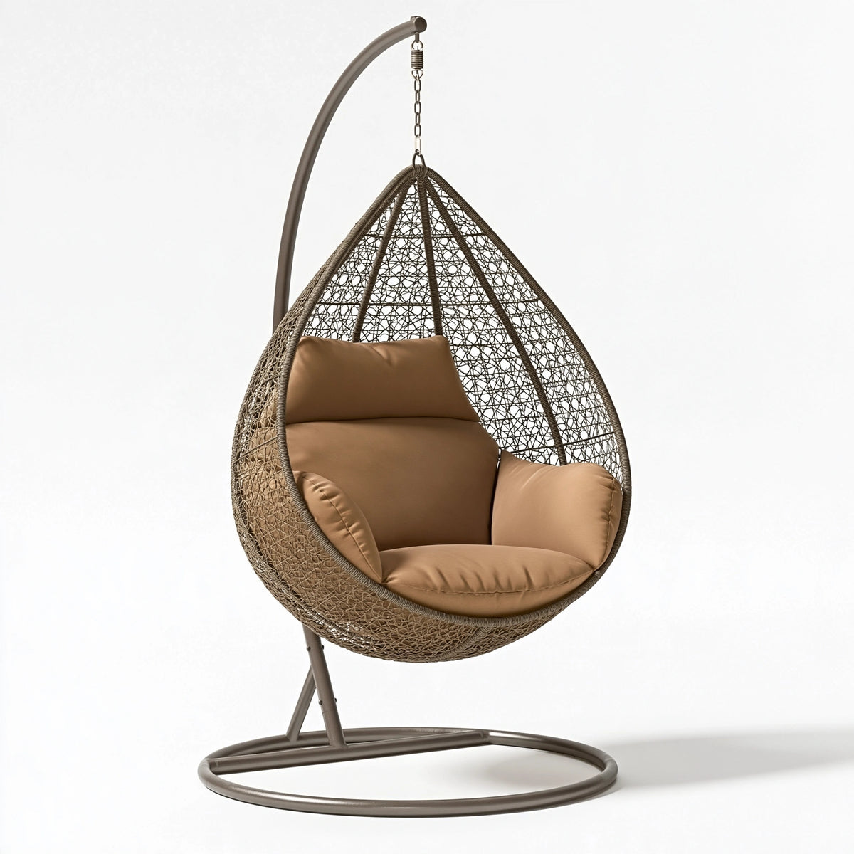 Fauteuil suspendu 105 x 105 x 195 cm en résine tressée marron avec support en métal style contemporain