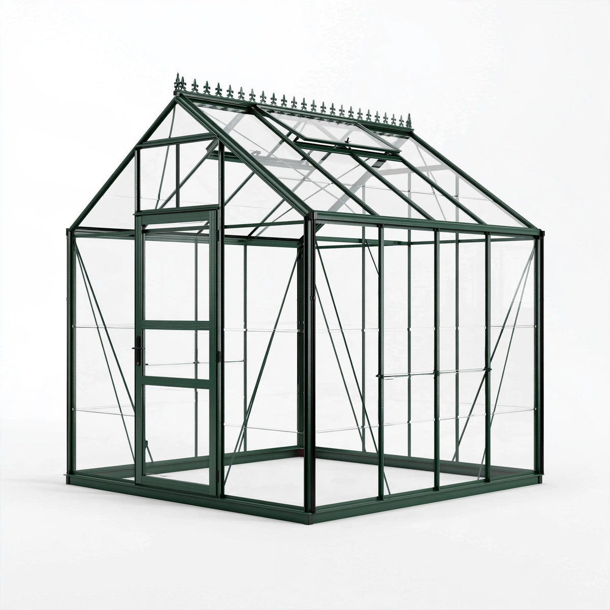 Serre de jardin 250 x 190 x 240 cm aluminium vert avec panneaux transparents style victorien