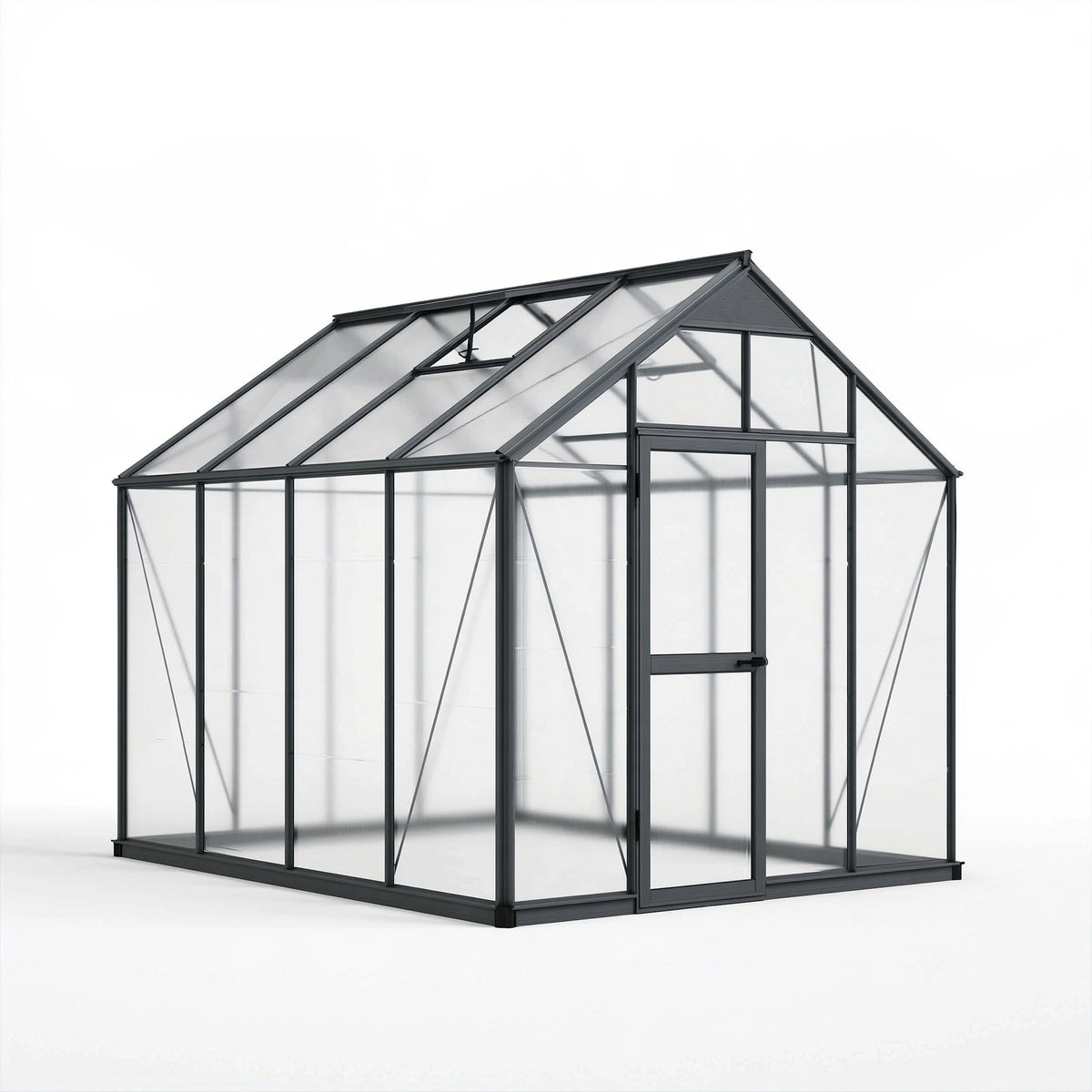 Serre de jardin 250 x 190 x 195 cm en aluminium noir et polycarbonate avec lucarne de toit