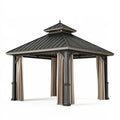 Pavillon de jardin 300 x 300 x 300 cm en métal anthracite avec rideaux beige style classique