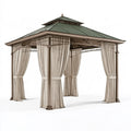 Tonnelle de jardin 300 x 300 x 320 cm en acier marron vert avec rideaux style classique