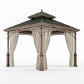 Tonnelle de jardin 300 x 300 x 300 cm en métal brun avec rideaux style classique