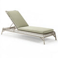 Chaise longue 200 x 70 cm tressée beige avec coussins vert sauge - extérieur réglable