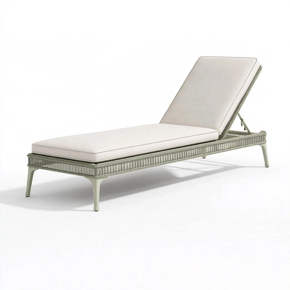 Bain de soleil 200 x 70 cm en résine tressée beige avec dossier réglable pour extérieur