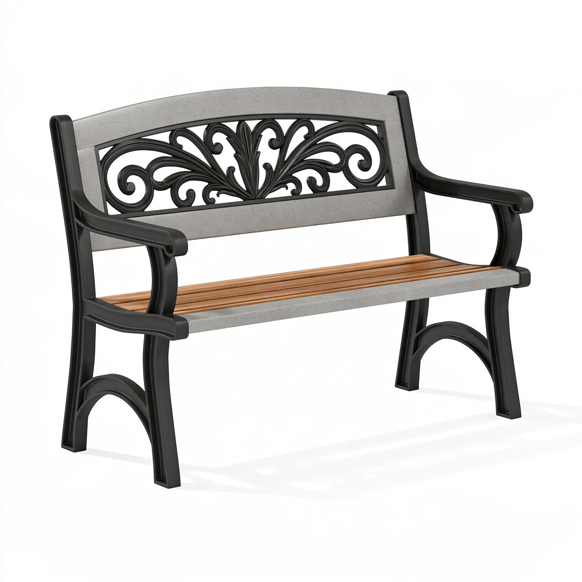 Banc de jardin 122 x 63 x 85 cm métal et bois noir gris assise à lattes style classique